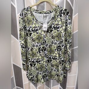 Cato Green and Black Floral Long Sleeve Top